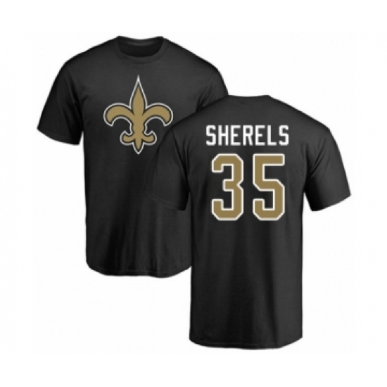 Football New Orleans Saints #35 Marcus Sherels Black Name & Number Logo T-Shirt - Jersey