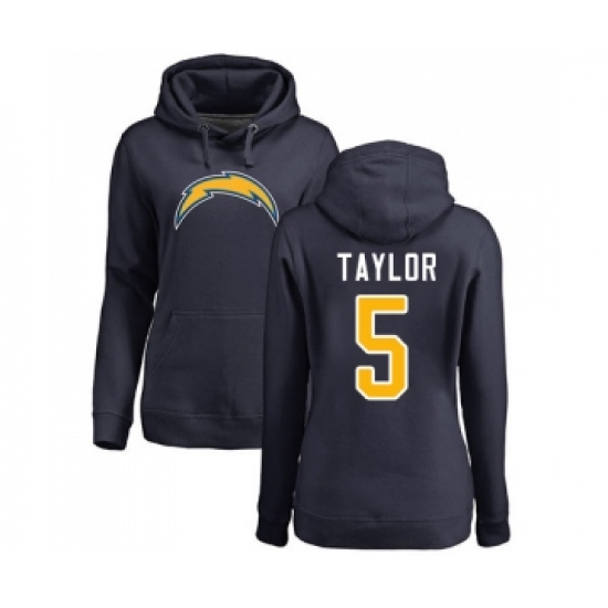 Football Women's Los Angeles Chargers #5 Tyrod Taylor Navy Blue Name & Number Logo Pullover Hoodie - Jersey