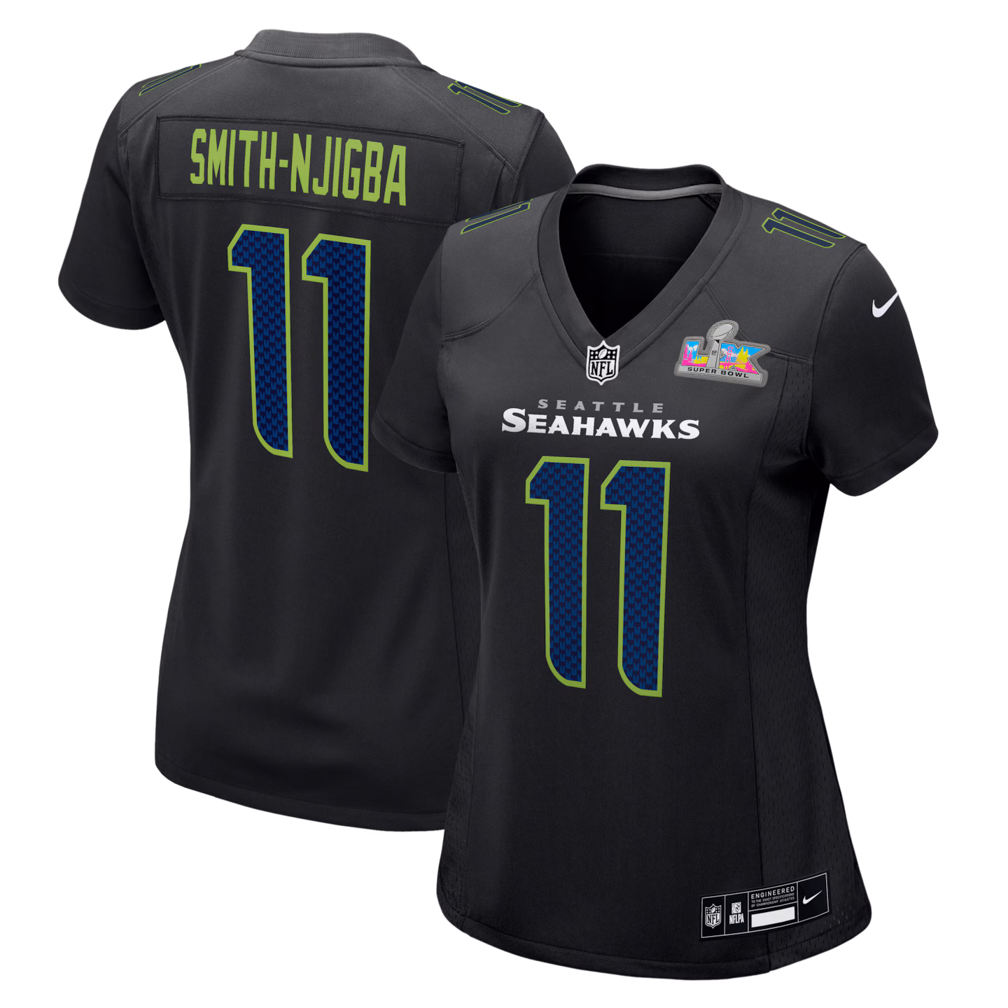 Women's Seattle Seahawks Jaxon Smith-Njigba Nike Black Super Bowl LX Patch Carbon Fashion Game Jersey - Jersey