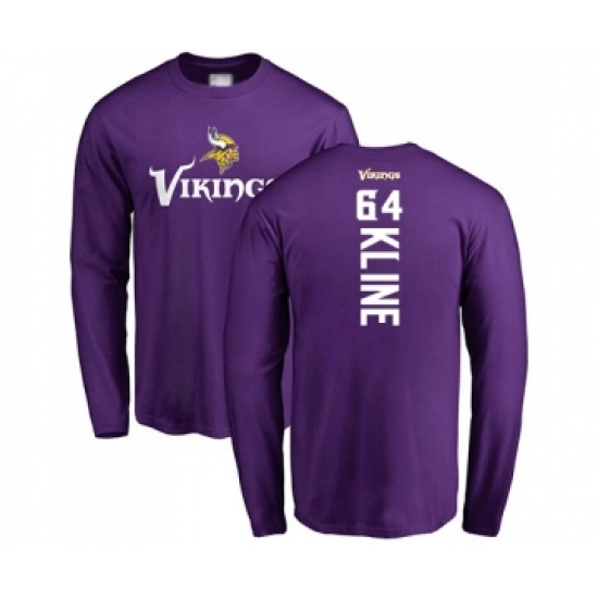 Football Minnesota Vikings #64 Josh Kline Purple Backer Long Sleeve T-Shirt - Jersey
