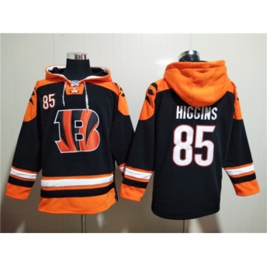 Men's Cincinnati Bengals #85 Tee Higgins Orange Black Ageless Must-Have Lace-Up Pullover Hoodie - Jersey