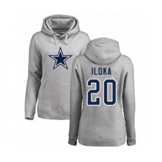 Football Women's Dallas Cowboys #20 George Iloka Ash Name & Number Logo Pullover Hoodie - Jersey