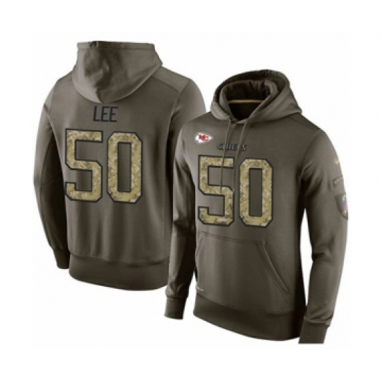 Football Men's Kansas City Chiefs #50 Darron Lee Green Salute To Service Pullover Hoodie - Jersey