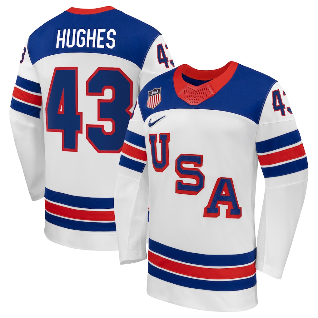 Men's Quinn Hughes Nike White US Hockey 2026 Away Replica Jersey - Jersey