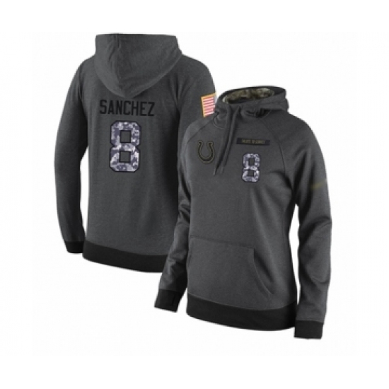 Football Women's Indianapolis Colts #8 Rigoberto Sanchez Stitched Black Anthracite Salute to Service Player Performance Hoodie - Jersey