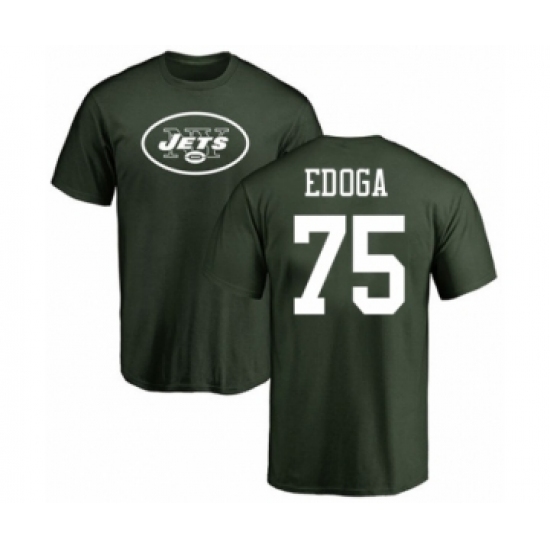 Football New York Jets #75 Chuma Edoga Green Name & Number Logo T-Shirt - Jersey
