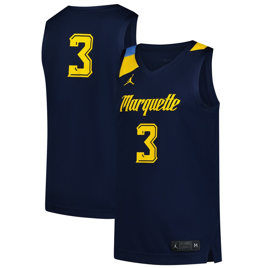 Men's Jordan Brand #3 Navy Marquette Golden Eagles Replica Basketball Jersey - Jersey