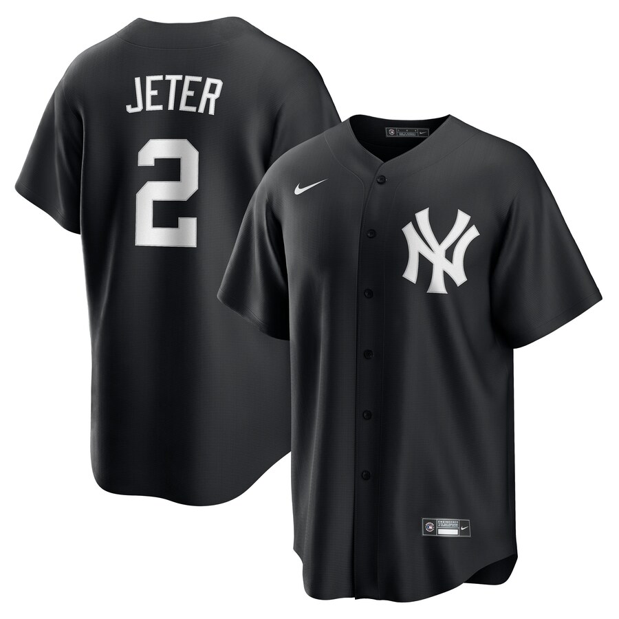 Men's New York Yankees Derek Jeter Nike Black Lights Out Replica Player Jersey - Jersey