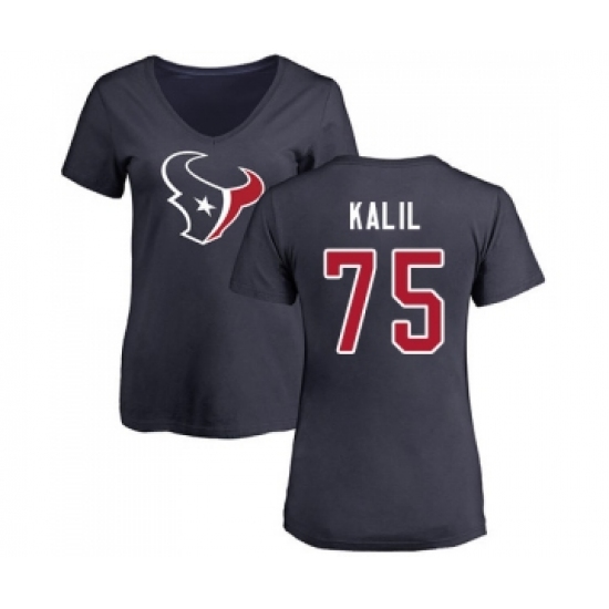Football Women's Houston Texans #75 Matt Kalil Navy Blue Name & Number Logo T-Shirt - Jersey