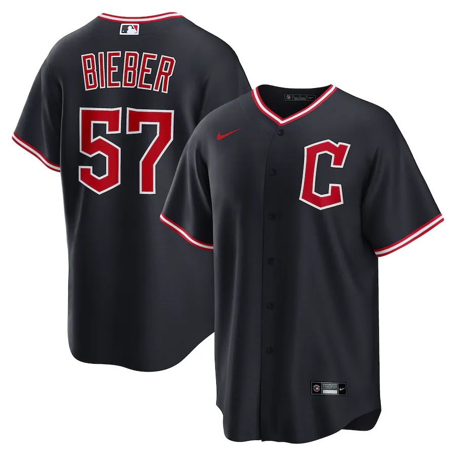 Men's Cleveland Guardians Shane Bieber Nike Navy Alternate Replica Jersey - Jersey