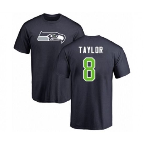 Football Seattle Seahawks #8 Jamar Taylor Navy Blue Name & Number Logo T-Shirt - Jersey
