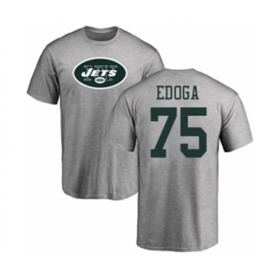 Football New York Jets #75 Chuma Edoga Ash Name & Number Logo T-Shirt - Jersey