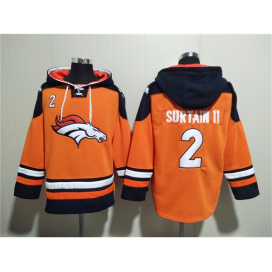 Men's Denver Broncos #2 Pat Surtain II Orange Navy Ageless Must-Have Lace-Up Pullover Hoodie - Jersey