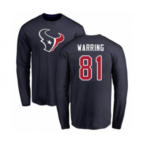 Football Houston Texans #81 Kahale Warring Navy Blue Name & Number Logo Long Sleeve T-Shirt - Jersey