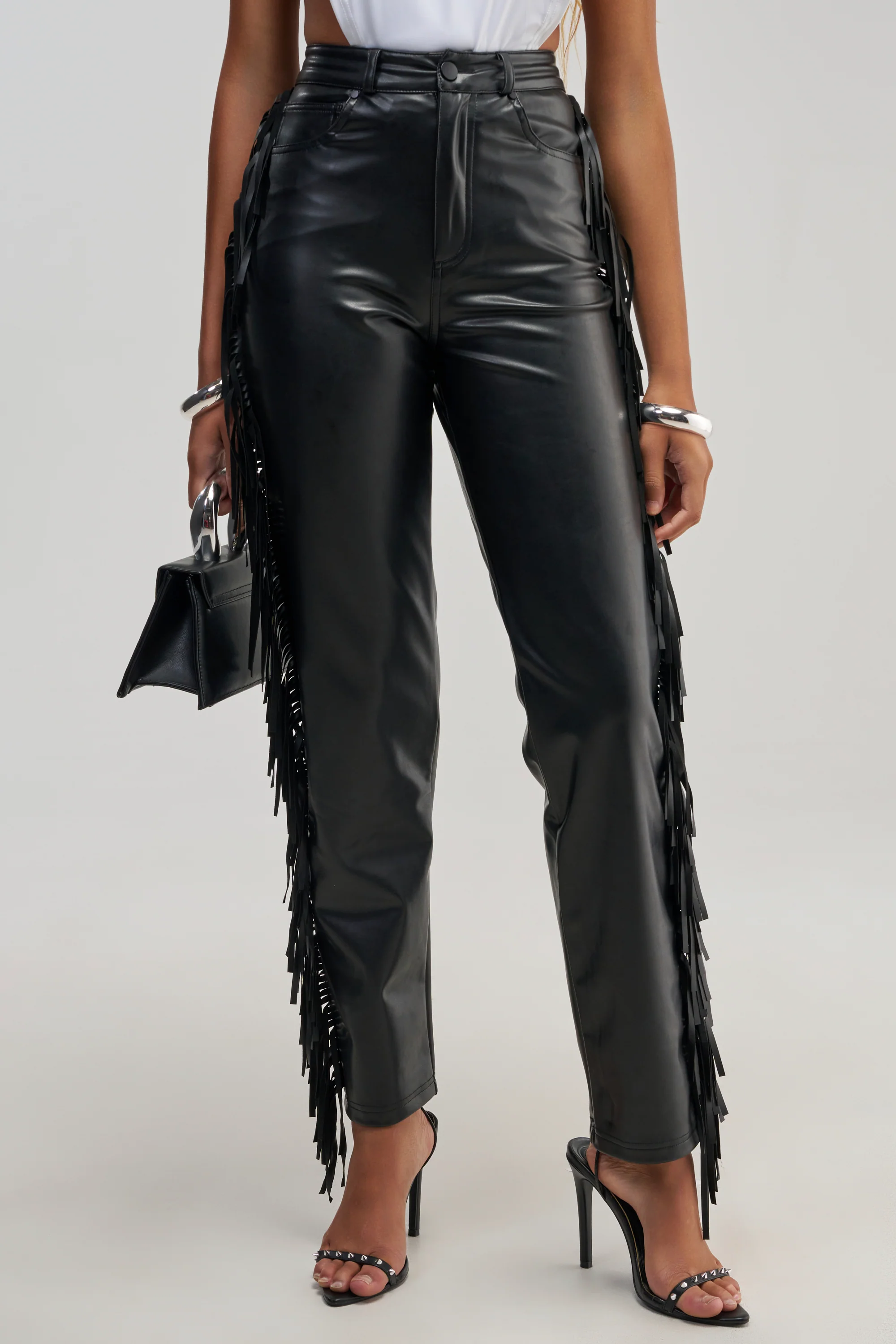 LETS GO TO THE RODEO FRINGE FAUX LEATHER PANT - Akira Wear
