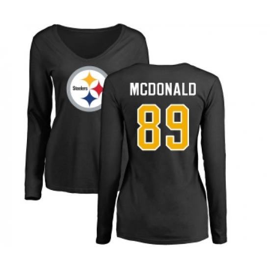 Football Women's Pittsburgh Steelers #89 Vance McDonald Black Name & Number Logo Slim Fit Long Sleeve T-Shirt - Jersey