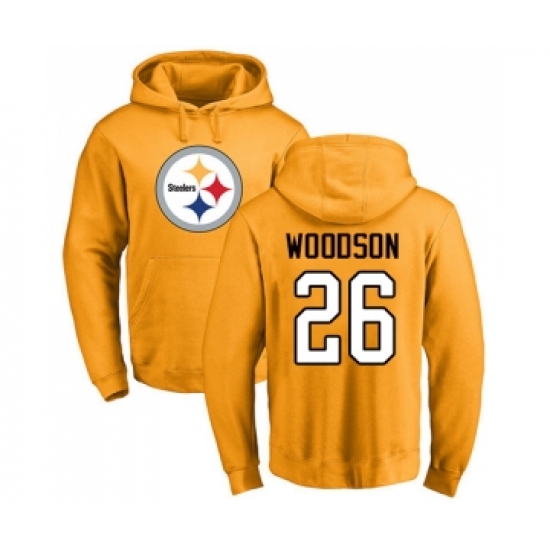 Football Pittsburgh Steelers #26 Rod Woodson Gold Name & Number Logo Pullover Hoodie - Jersey