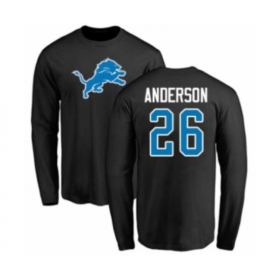 Football Detroit Lions #26 C.J. Anderson Black Name & Number Logo Long Sleeve T-Shirt - Jersey