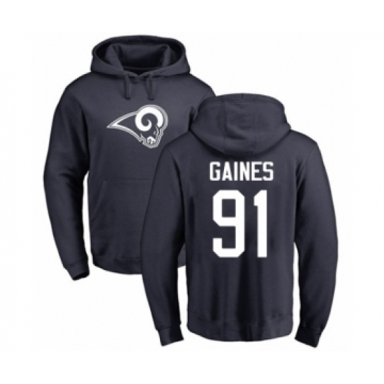 Football Los Angeles Rams #91 Greg Gaines Navy Blue Name & Number Logo Pullover Hoodie - Jersey