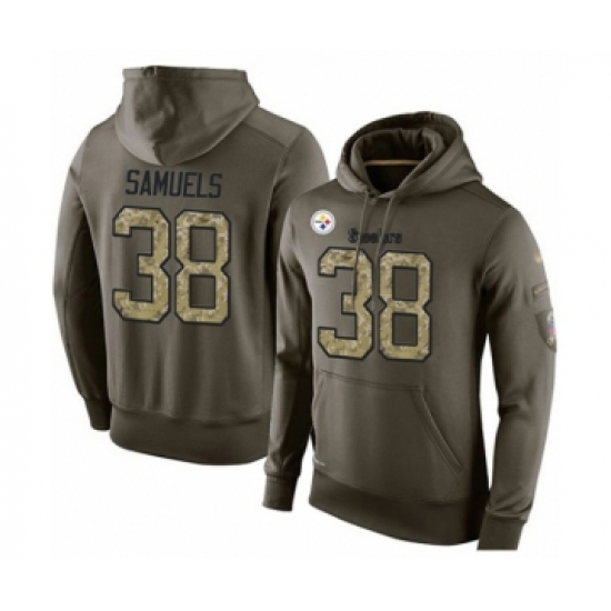 Football Men's Pittsburgh Steelers #38 Jaylen Samuels Green Salute To Service Pullover Hoodie - Jersey
