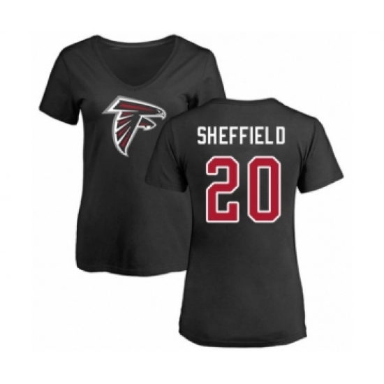 Football Women's Atlanta Falcons #20 Kendall Sheffield Black Name & Number Logo T-Shirt - Jersey