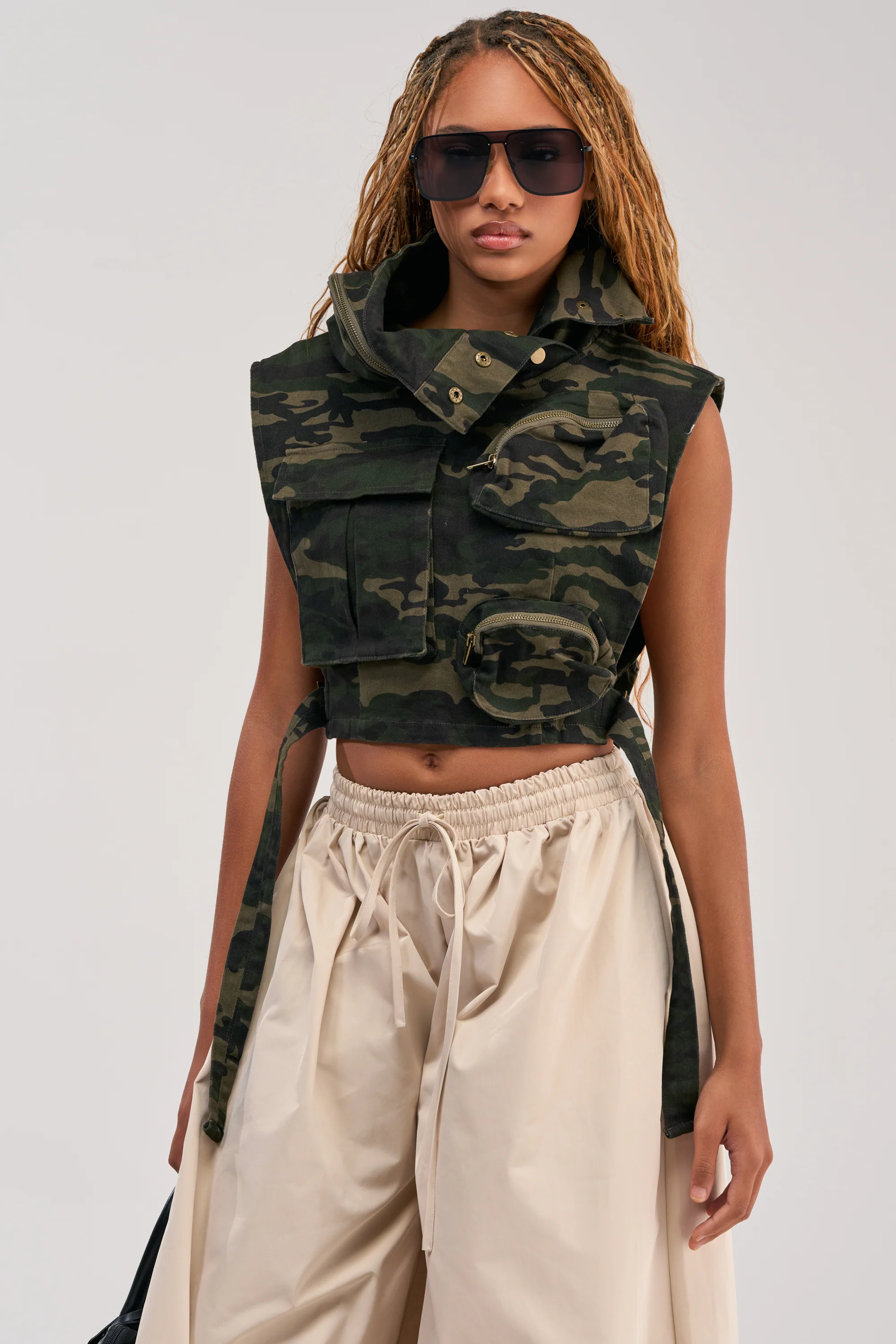 KADEN CARGO SLEEVELESS TOP IN CAMO - Akira Wear