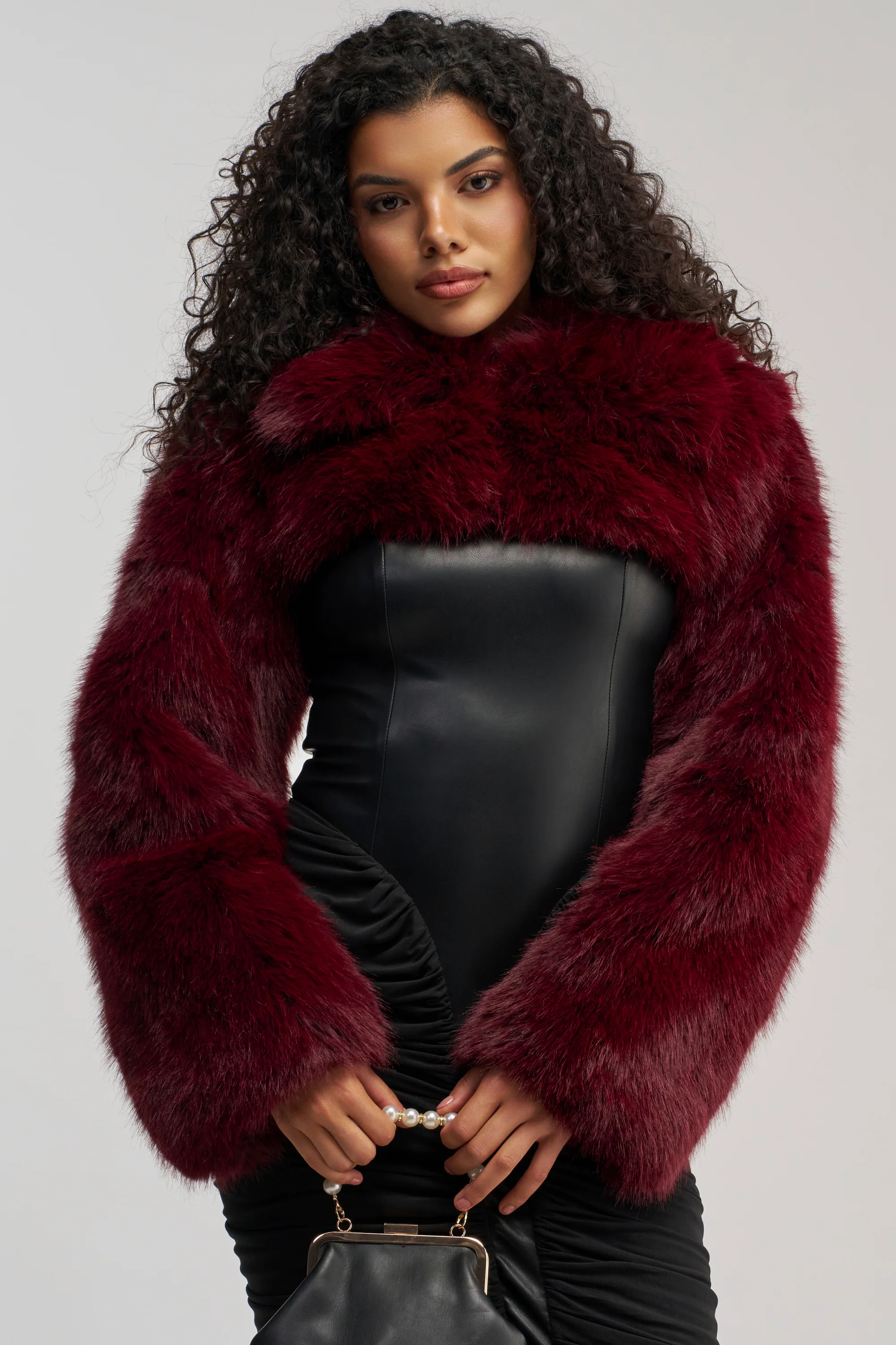 LEILA ULTRA CROP FAUX FUR IN BURGUNDY - Akira Wear