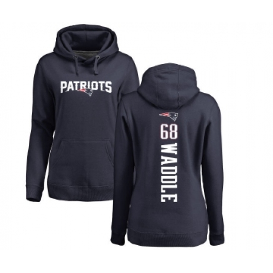 Football Women's New England Patriots #68 LaAdrian Waddle Navy Blue Backer Pullover Hoodie - Jersey