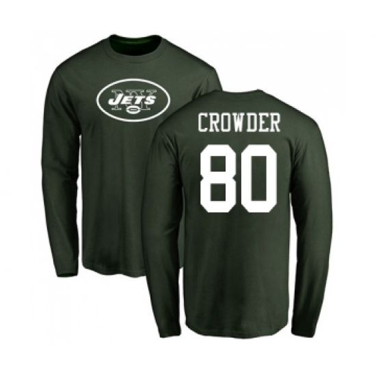 Football New York Jets #80 Jamison Crowder Green Name & Number Logo Long Sleeve T-Shirt - Jersey