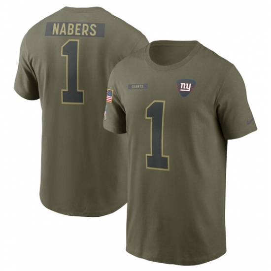 Men's New York Giants #1 Malik Nabers Olive 2025 Salute to Service Name & Number T-Shirt - Jersey