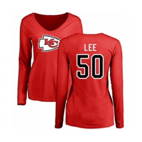 Football Women's Kansas City Chiefs #50 Darron Lee Red Name & Number Logo Slim Fit Long Sleeve T-Shirt - Jersey