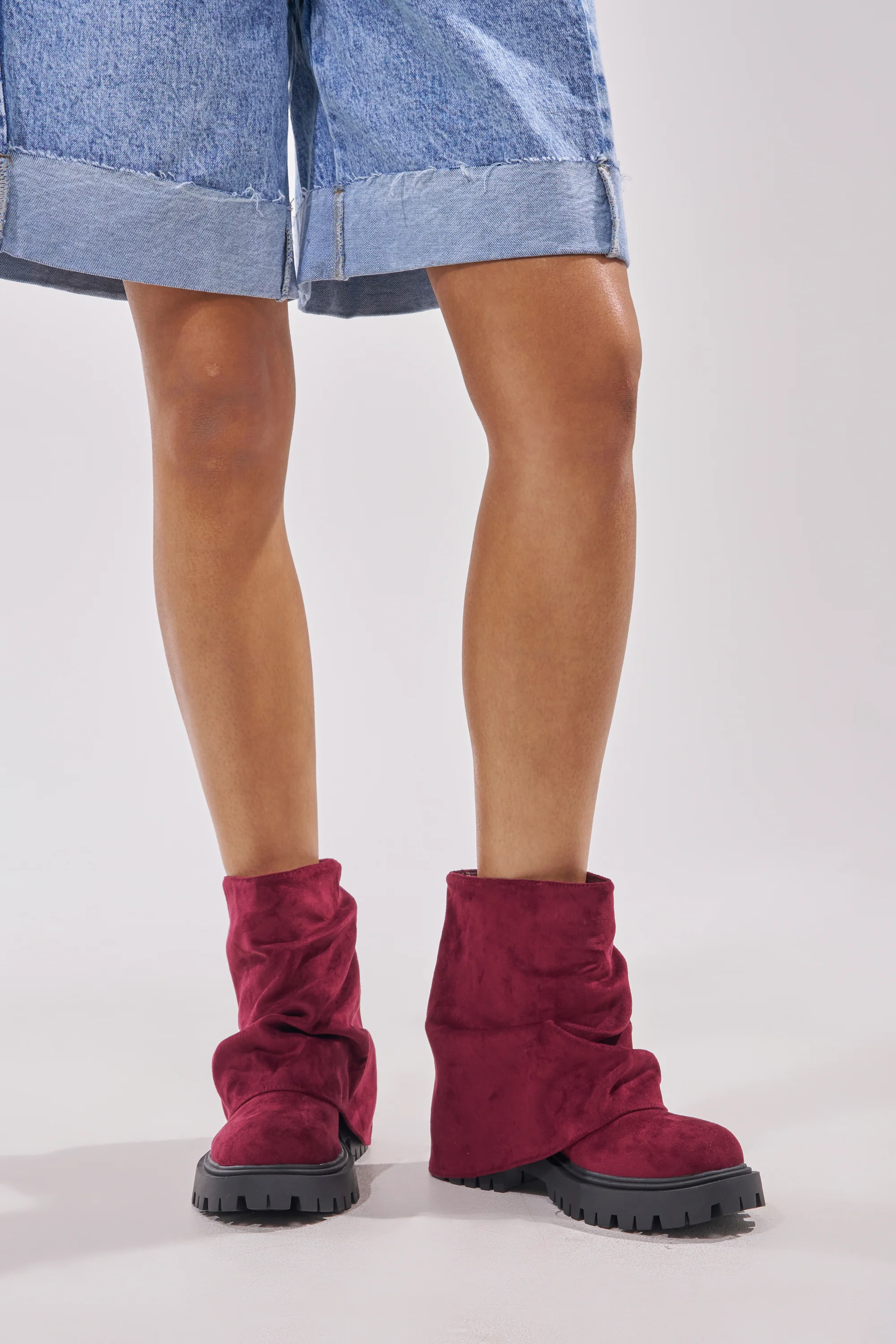 AZALEA WANG CLARKE FAUX SUEDE BURGUNDY FLAT BOOTIE - Akira Wear