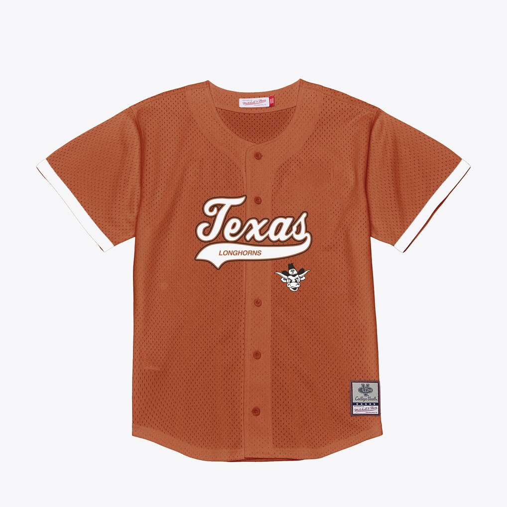 Men's Mitchell & Ness Texas Orange Texas Longhorns Mesh Button-Up Batting Practice Baseball Jersey - Jersey