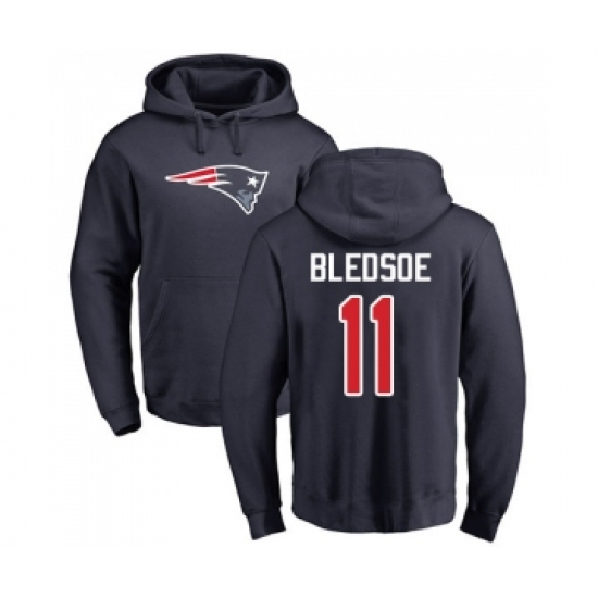 Football New England Patriots #11 Drew Bledsoe Navy Blue Name & Number Logo Pullover Hoodie - Jersey