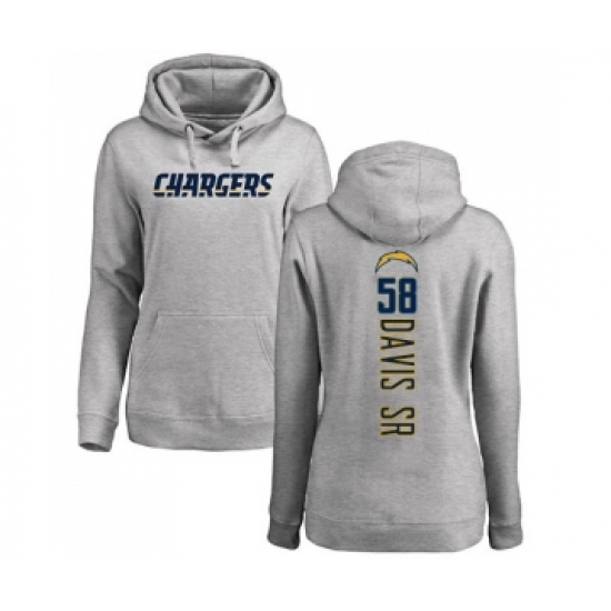 Football Women's Los Angeles Chargers #58 Thomas Davis Sr Ash Backer Pullover Hoodie - Jersey