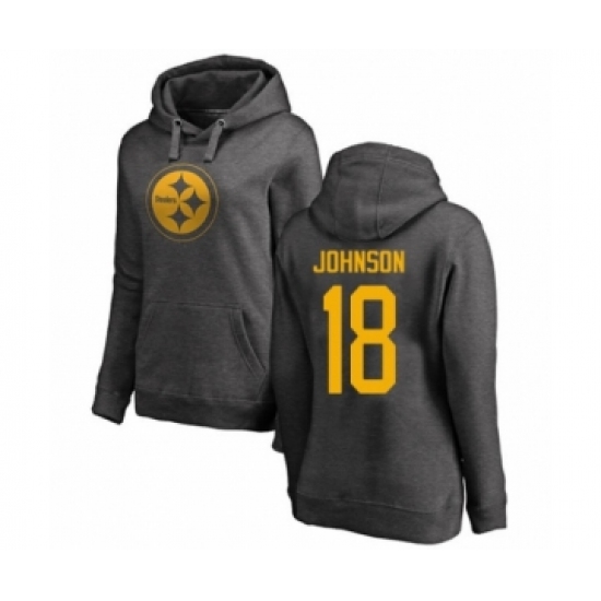 Women's Pittsburgh Steelers #18 Diontae Johnson Ash One Color Pullover Hoodie - Jersey