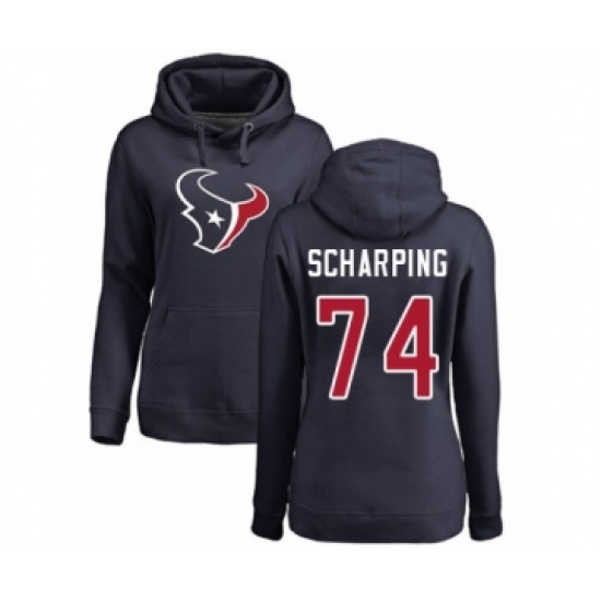 Football Women's Houston Texans #74 Max Scharping Navy Blue Name & Number Logo Pullover Hoodie - Jersey