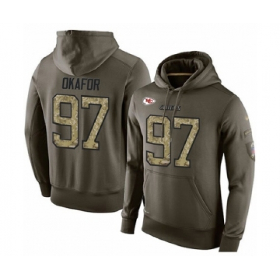 Football Men's Kansas City Chiefs #97 Alex Okafor Green Salute To Service Pullover Hoodie - Jersey