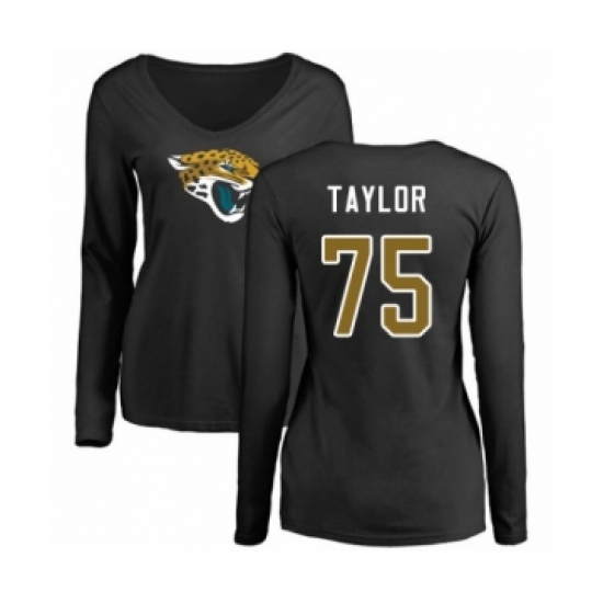Football Women's Jacksonville Jaguars #89 Josh Oliver Black Name & Number Logo Slim Fit Long Sleeve T-Shirt - Jersey