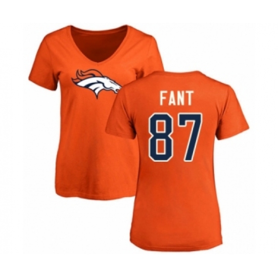 Football Women's Denver Broncos #87 Noah Fant Orange Name & Number Logo T-Shirt - Jersey