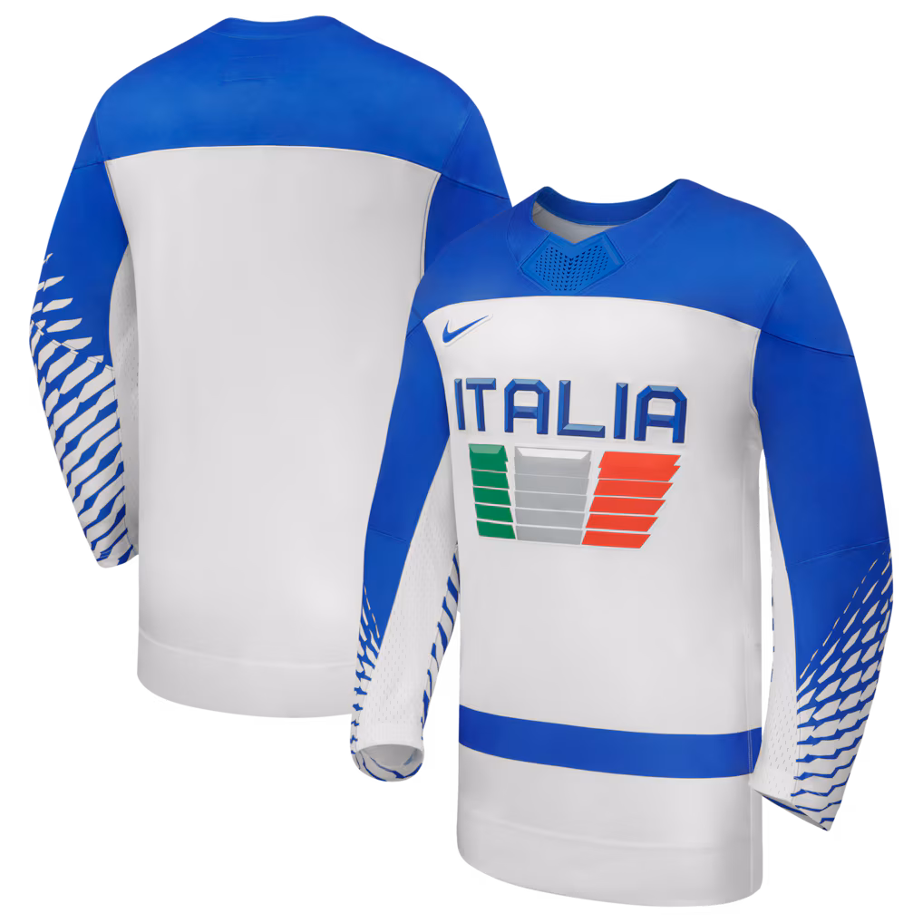 Men's Italy Hockey Nike White 2026 Away Replica Jersey - Jersey