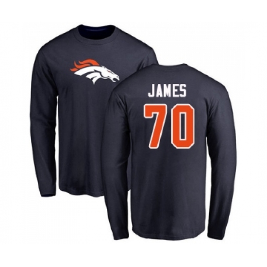 Football Denver Broncos #70 Ja'Wuan James Navy Blue Name & Number Logo Long Sleeve T-Shirt - Jersey