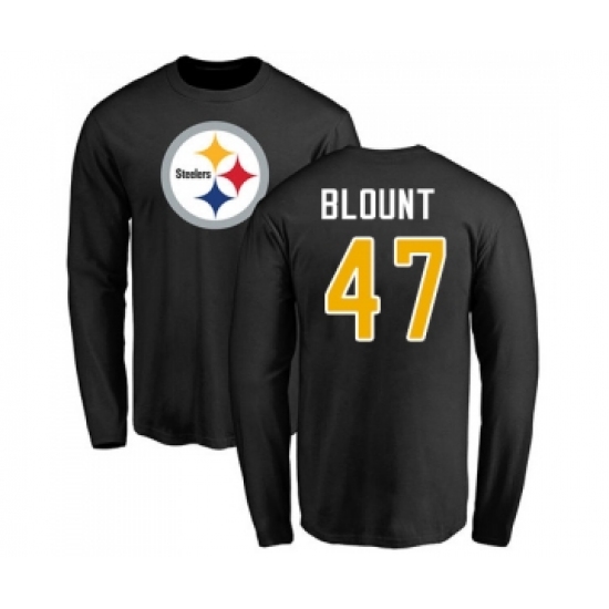 Football Pittsburgh Steelers #47 Mel Blount Black Name & Number Logo Long Sleeve T-Shirt - Jersey