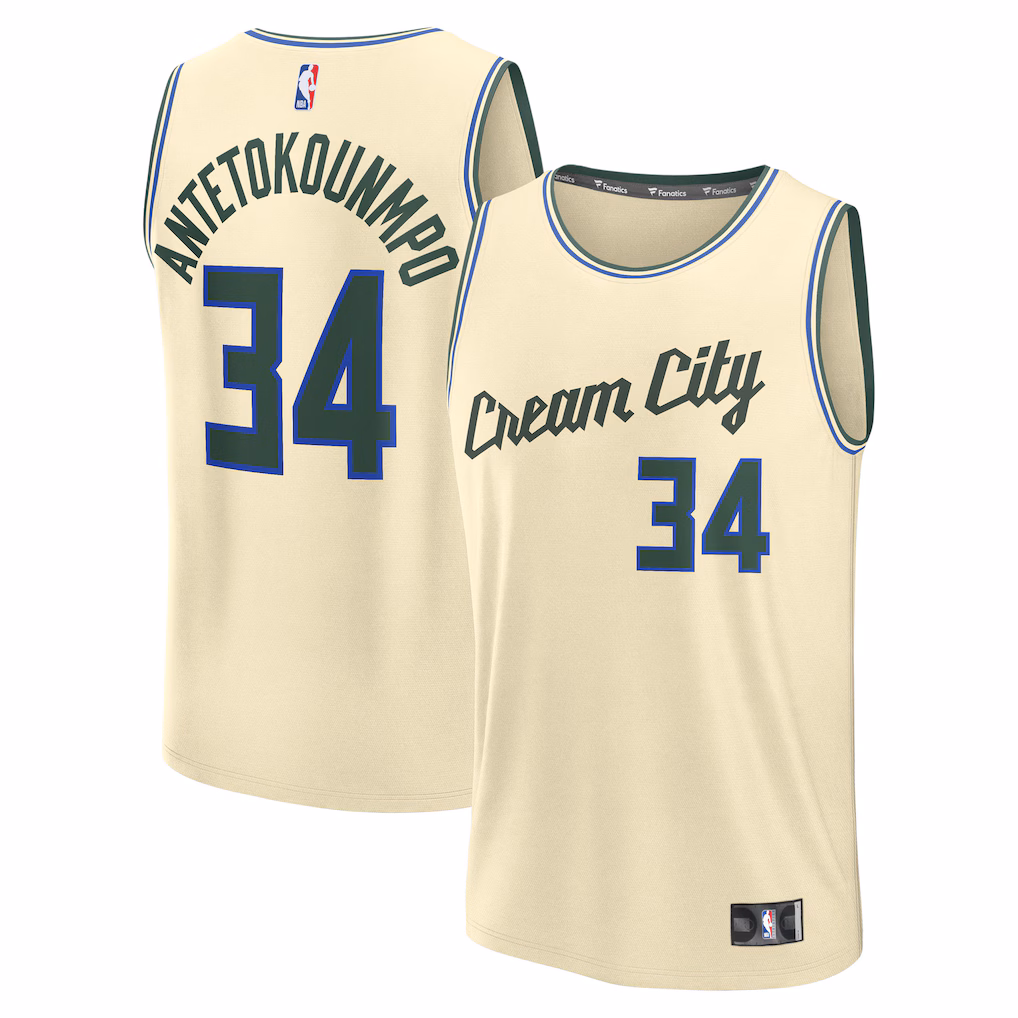 Men's Milwaukee Bucks Giannis Antetokounmpo Fanatics Cream 2025/26 City Edition Fast Break Jersey - Jersey