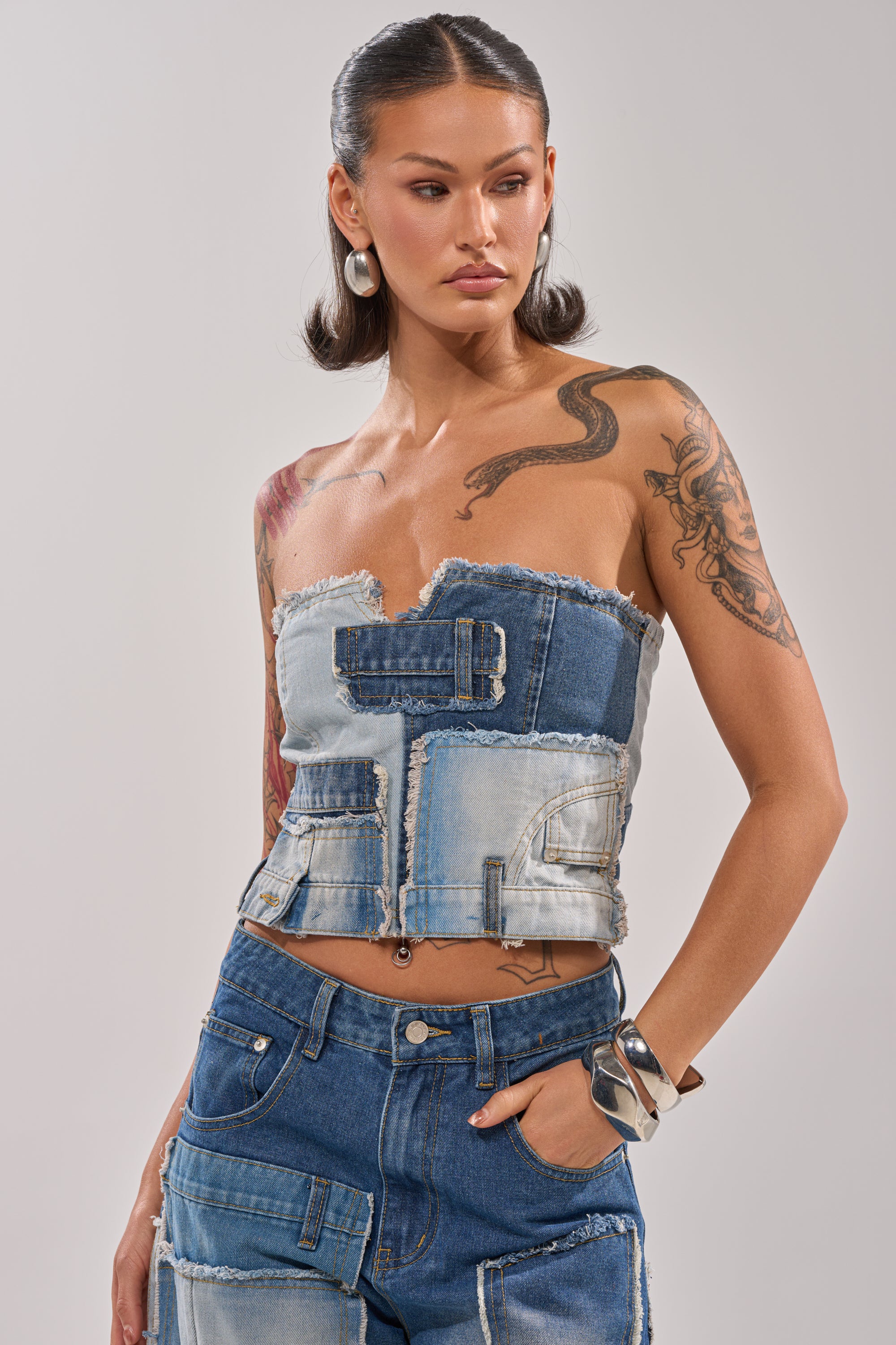 PATCH ME UP DENIM CORSET - Akira Wear