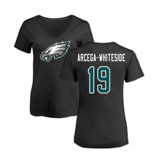 Women's Philadelphia Eagles #19 JJ Arcega-Whiteside Black Name & Number Logo Slim Fit T-Shirt - Jersey