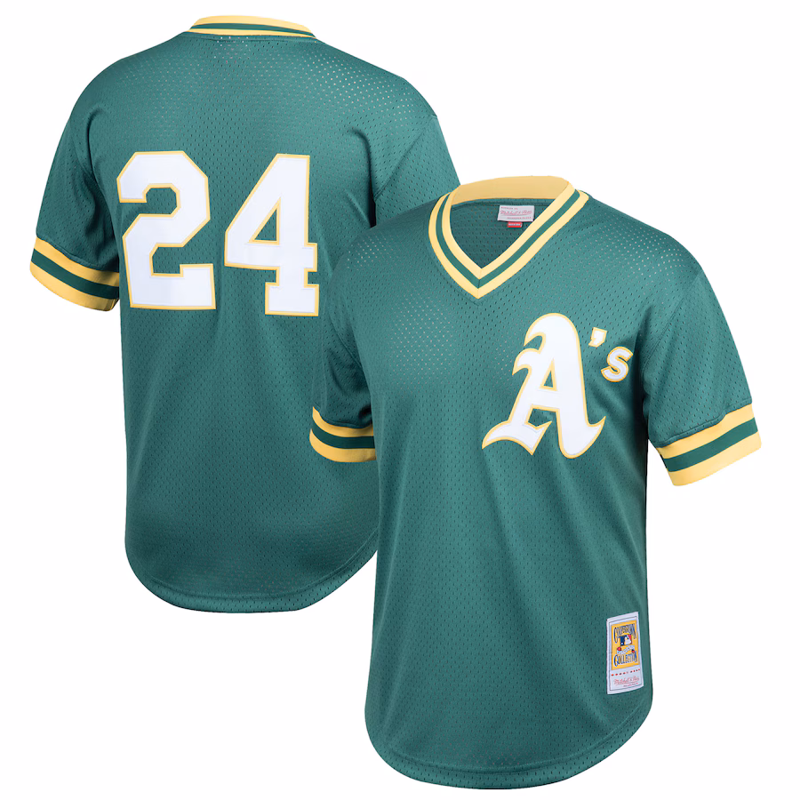 Youth Athletics Rickey Henderson Mitchell & Ness Green Cooperstown Collection Mesh Batting Practice Jersey - Jersey