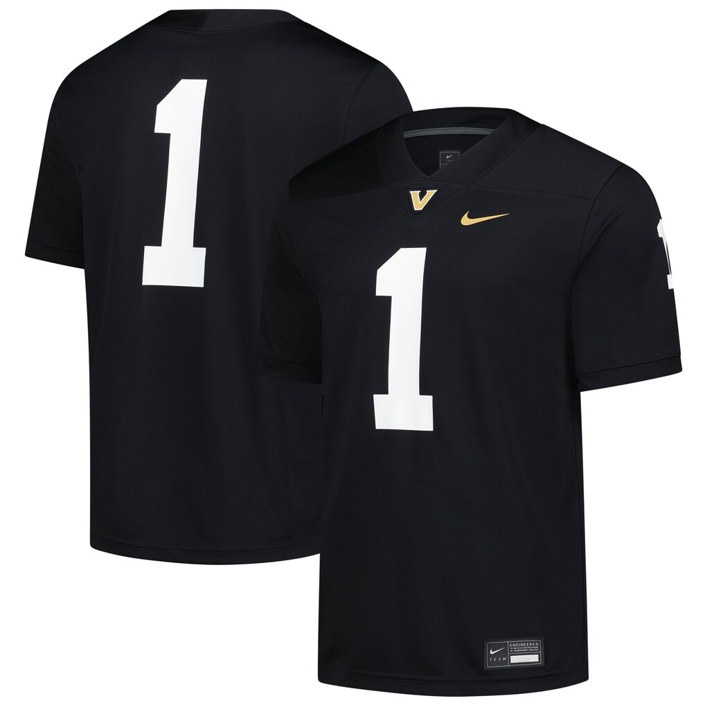 Men's Nike #1 Black Vanderbilt Commodores Game Football Jersey - Jersey