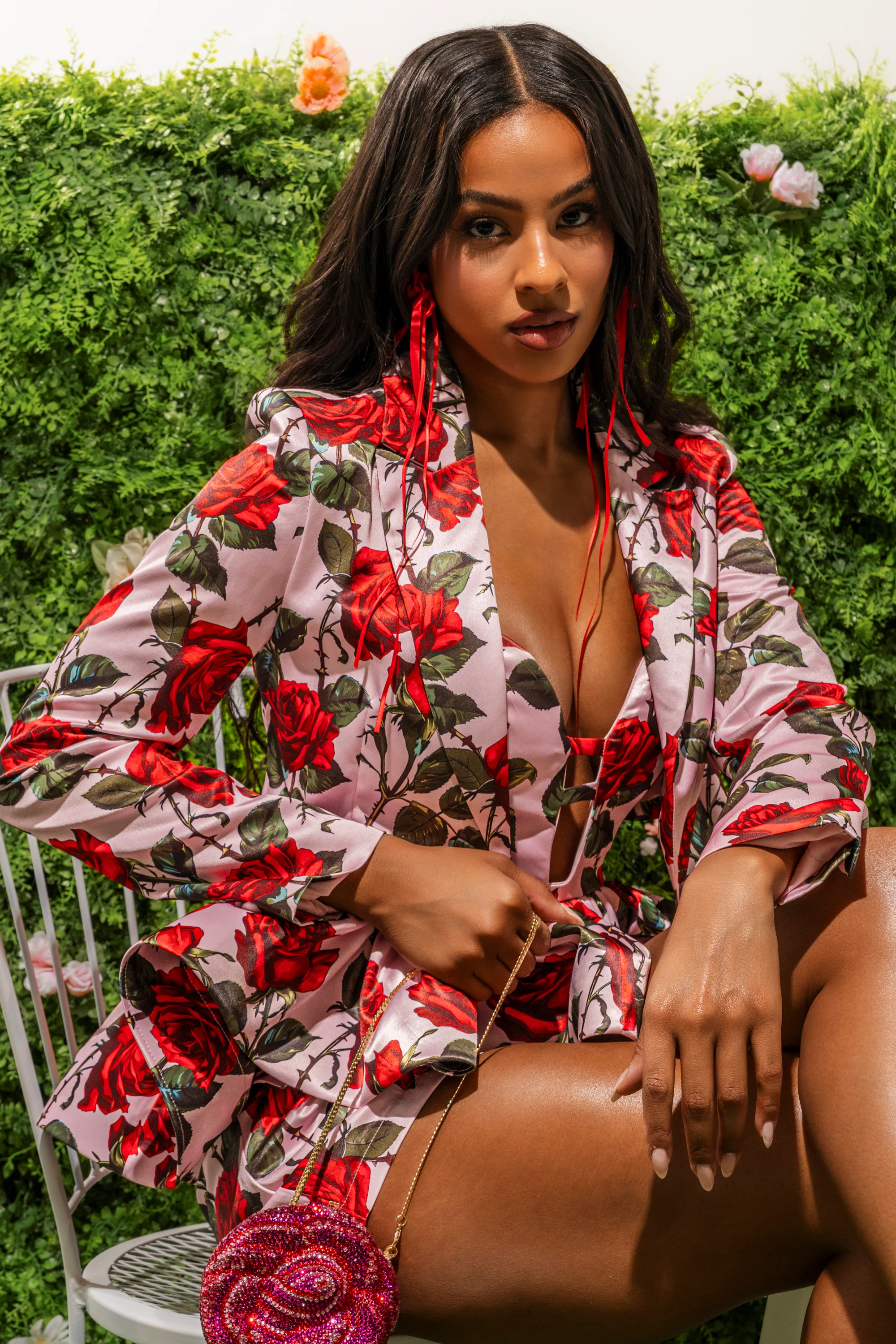 DOZEN ROSES SATIN BLAZER IN LIGHT PINK - Akira Wear
