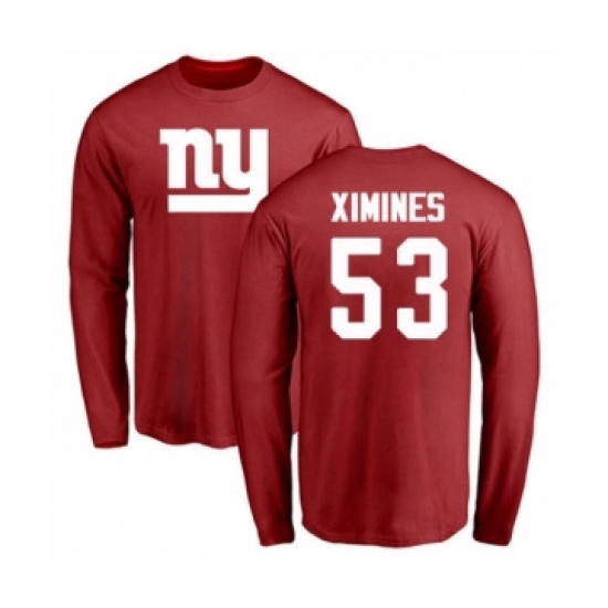 Football New York Giants #53 Oshane Ximines Red Name & Number Logo Long Sleeve T-Shirt - Jersey
